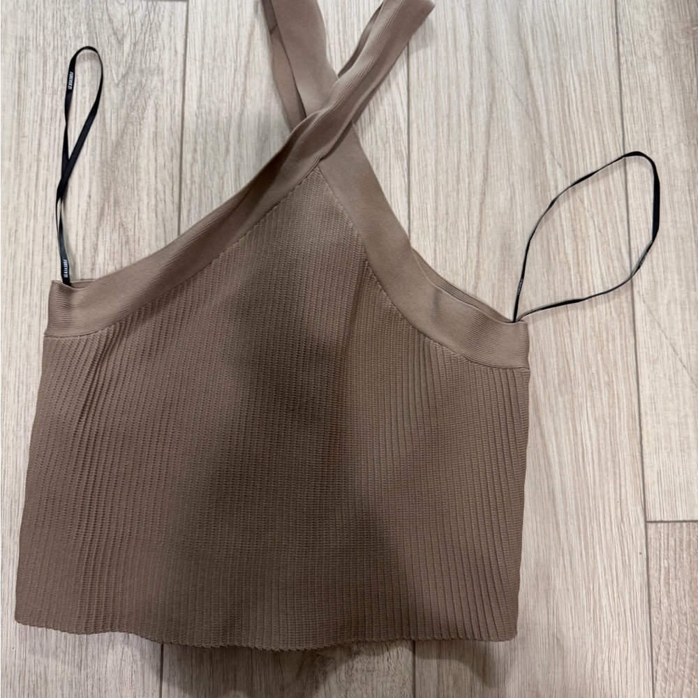 Forever 21 Brown Ribbed Cross-Back Top